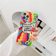 Multicolor Rainbow Splash Case With Multicolor Chain