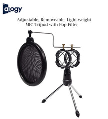 Desktop Mic Tripod Stand with Shock Mount & Mini Pop Filter