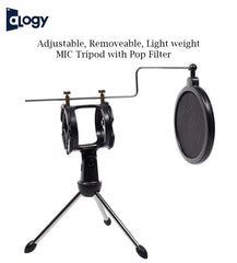 Desktop Mic Tripod Stand with Shock Mount & Mini Pop Filter