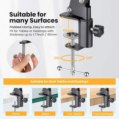 Adjustable Overhead Mobile Stand – With Table Clamp for Filming & Streaming