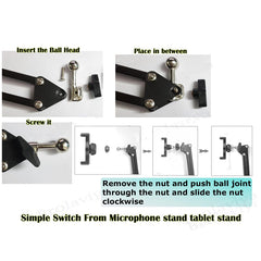 Scissor Arm Adjustable 360° Rotatable Mobile Stand with Holder & Table Clamp