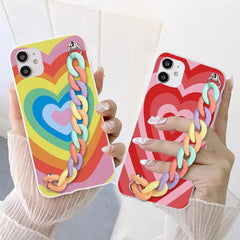 Multicolor Hearts Case With Multicolor Chain