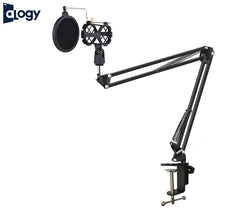 Scissor Arm Mic Stand 3/8 - With Shock Mount and Pop Filter
