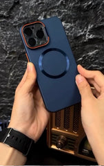 Blue Luxury Matte Glass MagSafe Case + Lens protector