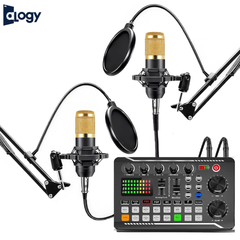Dual Podcast BM800 Condenser Microphone With F998 MAX Sound Card