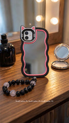 3D Black Mirror iPhone Case with Beaded Chain