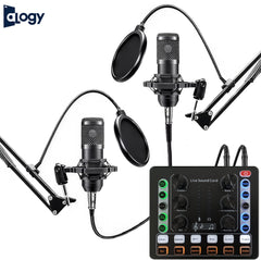 Dual Podcast BM800 Condenser Microphone With M8 Sound Card
