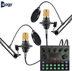 Dual Podcast BM800 Condenser Microphone With V8s Sound Card