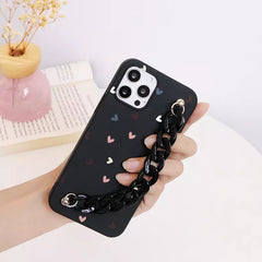 Multicolor Hearts Black Case With Black Chain
