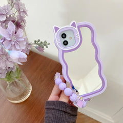 Purple Cute Cat Mirror Case for iPhone with Chain