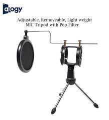 Desktop Mic Tripod Stand with Shock Mount &amp; Mini Pop Filter
