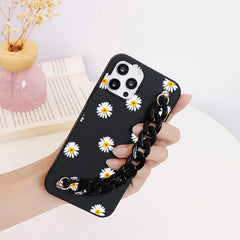 Daisy Flower Black Case With Chain