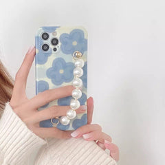 Blue Flower Case With Pearl Chain