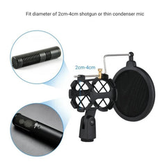 Microphone Shock Mount - Vibration Mic Holder Stand with Pop Filter