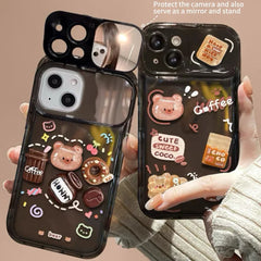 3D bear and Coffee Portable Mirror Phone Case