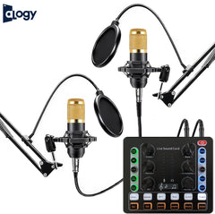 Dual Podcast BM800 Condenser Microphone With M8 Sound Card