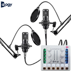 Dual Podcast BM800 Condenser Microphone With M8 Sound Card