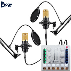 Dual Podcast BM800 Condenser Microphone With M8 Sound Card