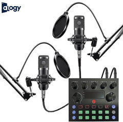 Dual Podcast BM800 Condenser Microphone With V8s Sound Card