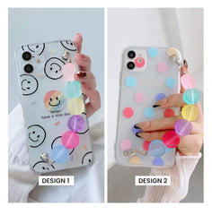 Cute Smiley Graffiti Wrist Bracelet Phone Cases Soft Silicone Chain Cover for All Models