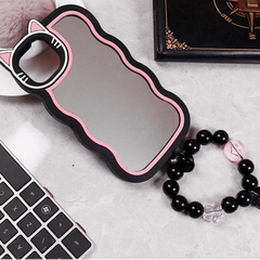 3D Black Mirror iPhone Case with Beaded Chain